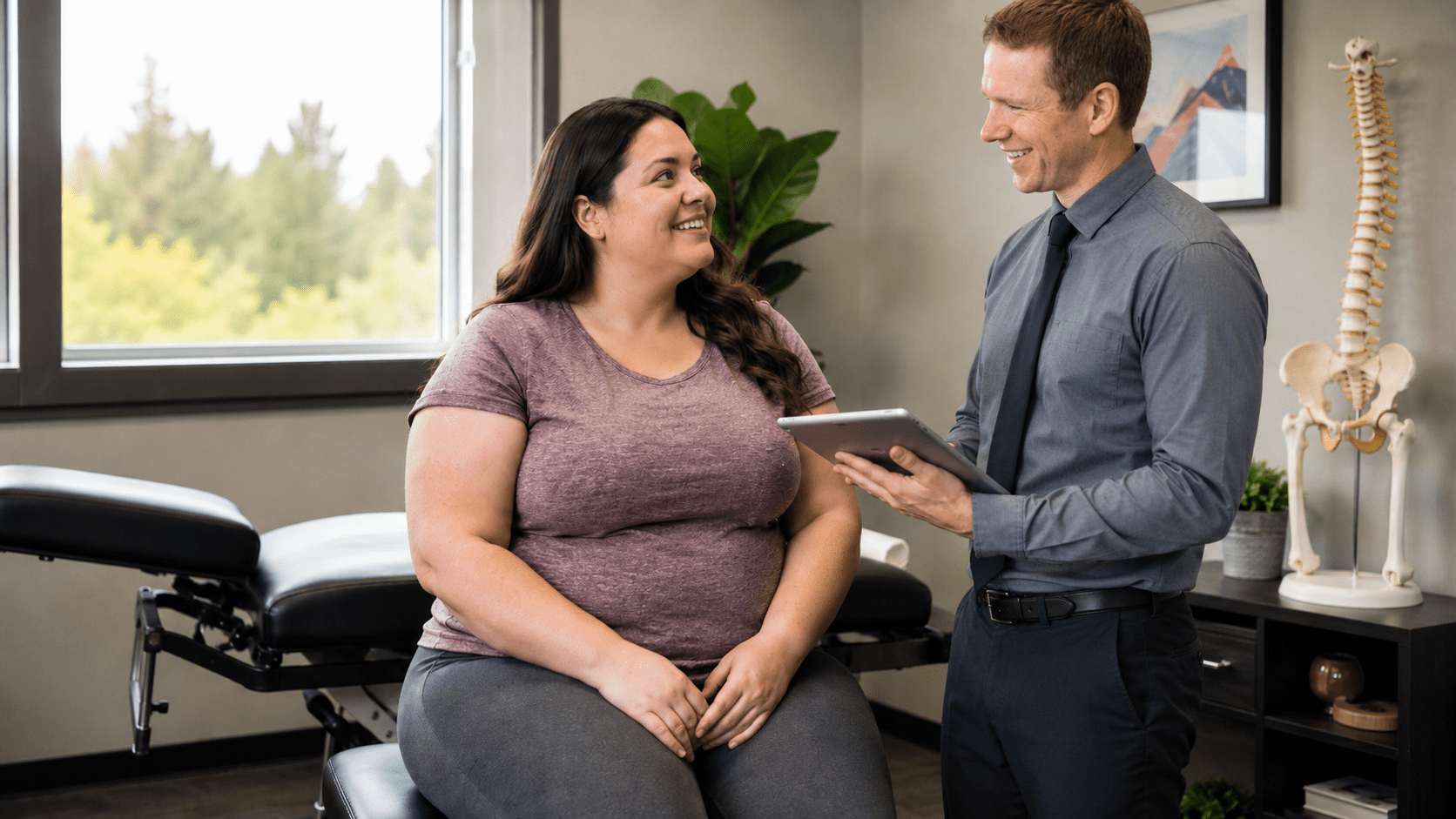 Dr. Seth Nelson discussing a chiropractic treatment plan with a patient in St. Peter MN