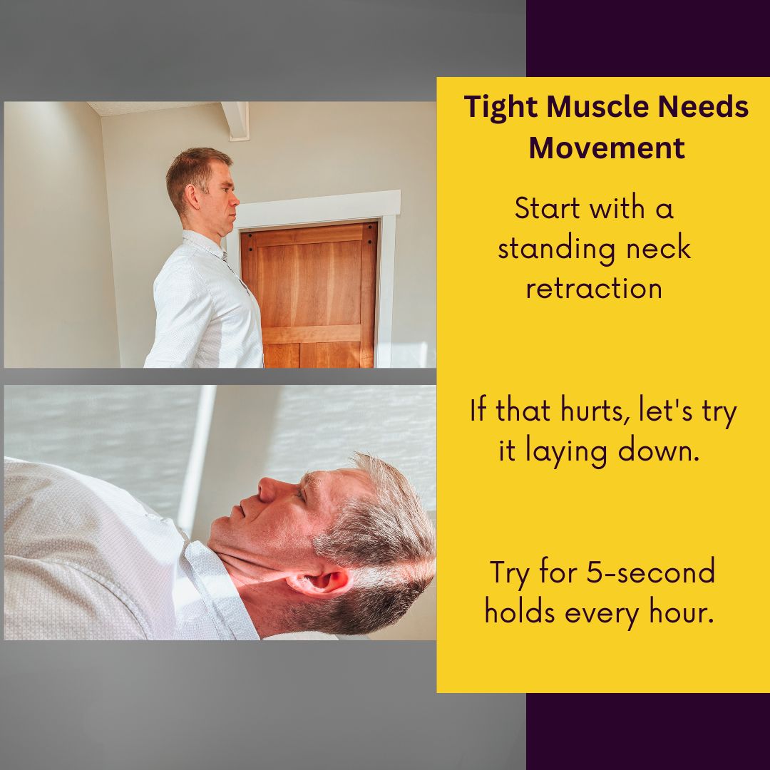 Demonstration of suboccipital retraction and deep neck flexor exercises for neck pain relief in St. Peter MN.