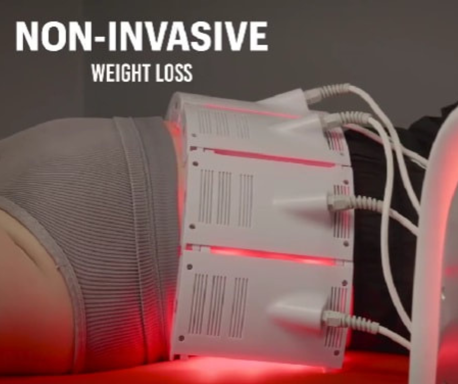InvisaRED light panels positioned around a patient’s midsection during treatment at Rising Sun Chiropractic + Weight Loss.